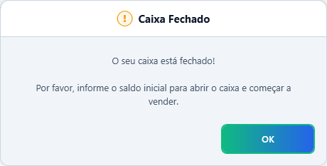 Aviso de caixa fechado no PDV