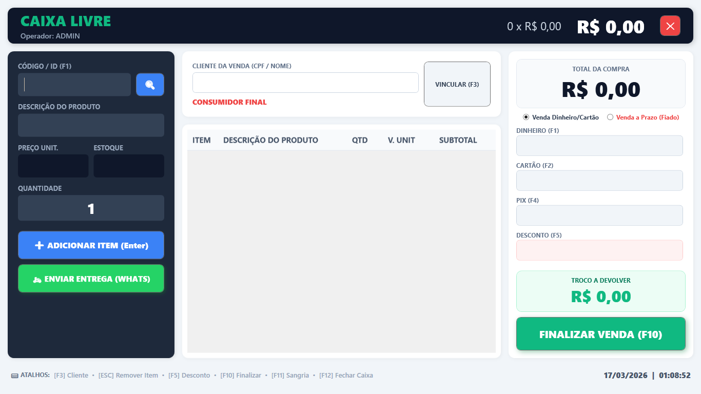 Frente de Caixa do Sistema